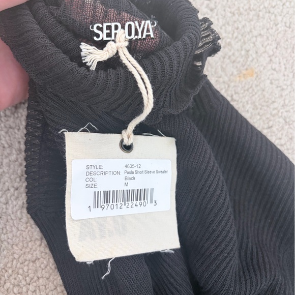 Seroya Paula Sheer Black Short Sleeve Turtleneck Top - Picture 2 of 3